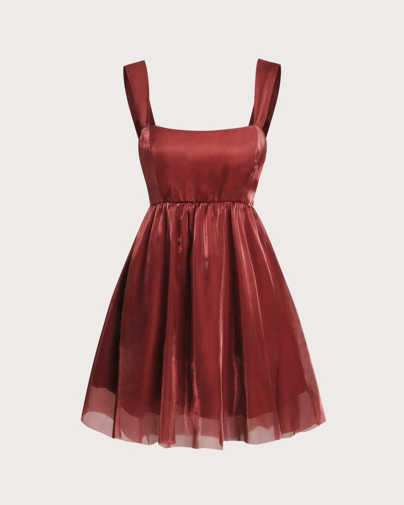 Women's Woven Polyester Mini Dresses Wine Red Dresses - RIHOAS