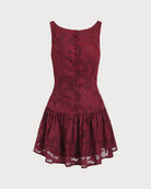 Women's Woven Polyester Mini Dresses Wine Red Dresses - RIHOAS