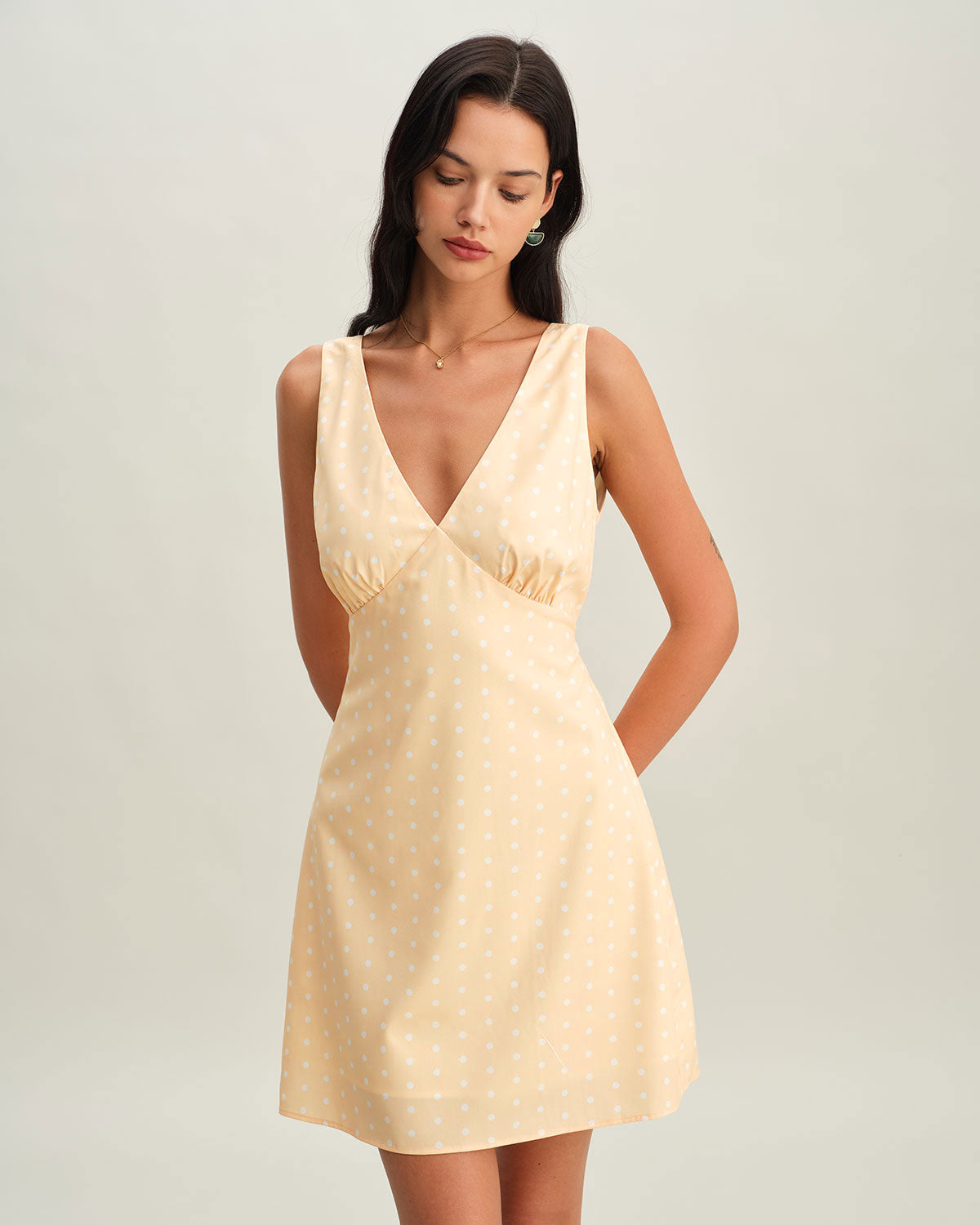 Women's Woven Polyester Mini Dresses Yellow Dresses - RIHOAS