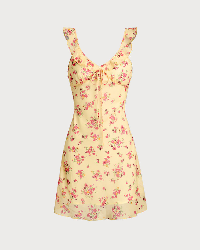 Women's Woven Polyester Mini Dresses Yellow Dresses - RIHOAS