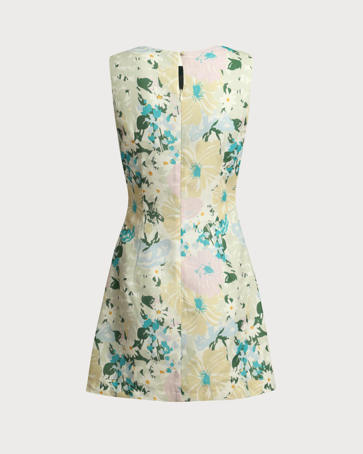 Green Floral Plant Sleeveless Mini Dress