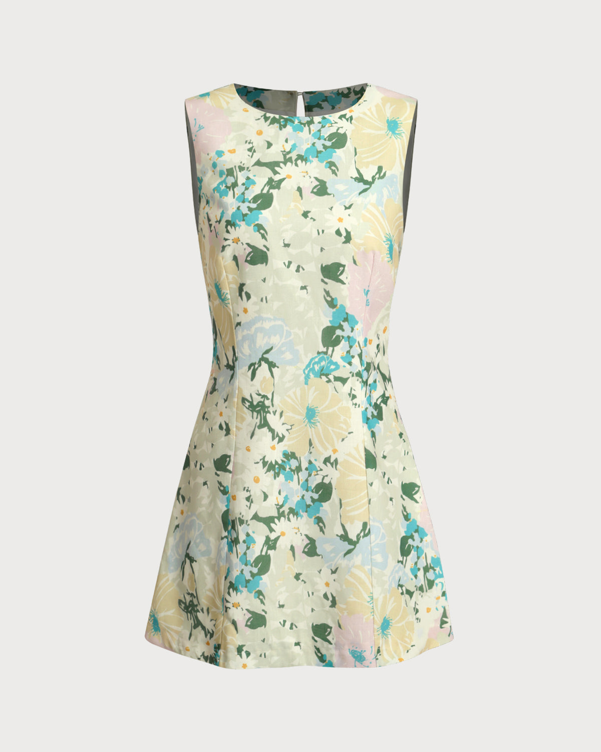 Green Floral Plant Sleeveless Mini Dress