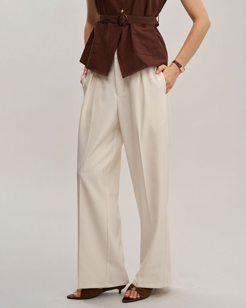 Women's Woven Polyester Pants Apricot Bottoms - RIHOAS