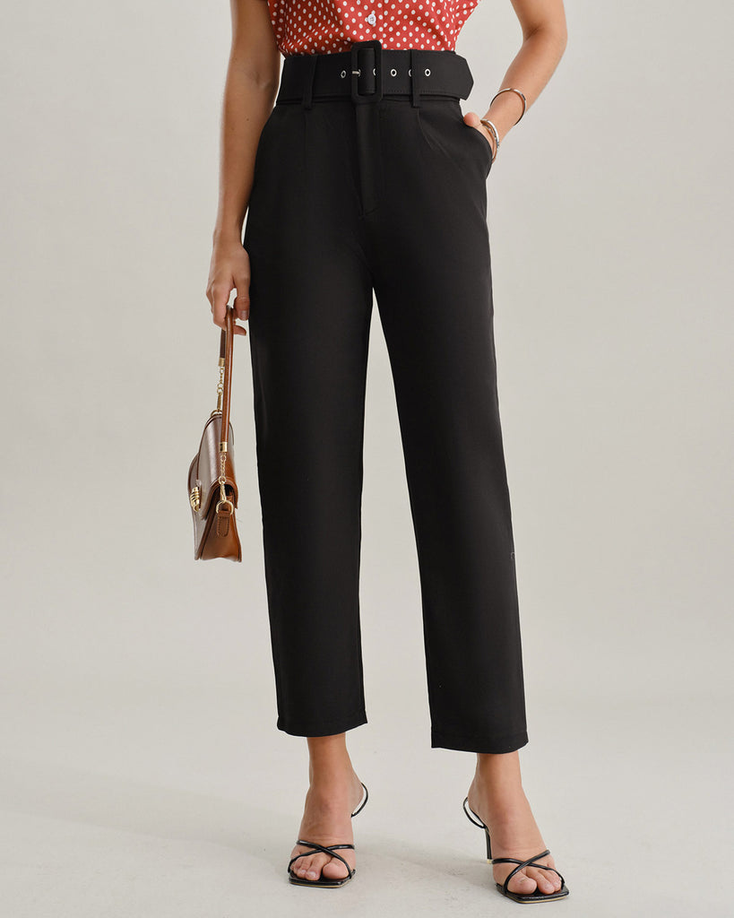 Women's Woven Polyester Pants Black Bottoms - RIHOAS