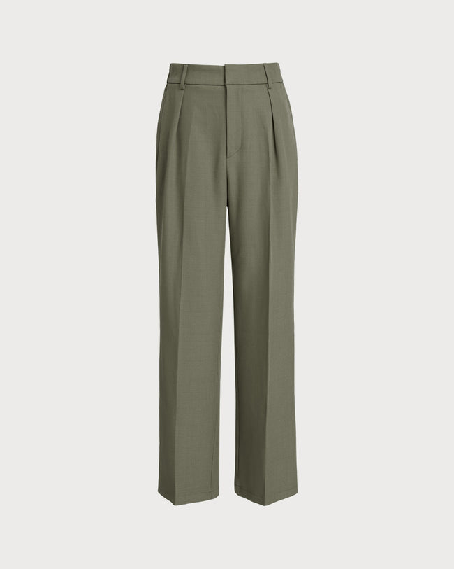 Green Elastic Waist Straight Pants & Reviews - Green