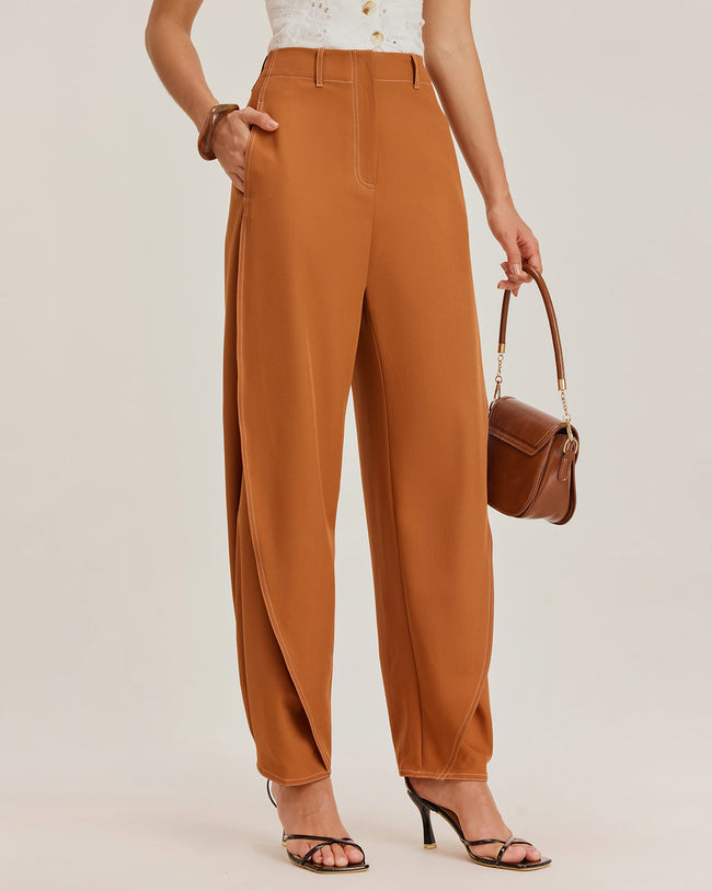 Women's Woven Polyester Pants Brown Bottoms - RIHOAS