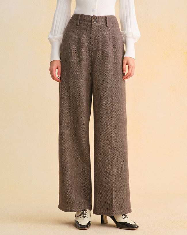 Women's Woven Polyester Pants Brown Bottoms - RIHOAS