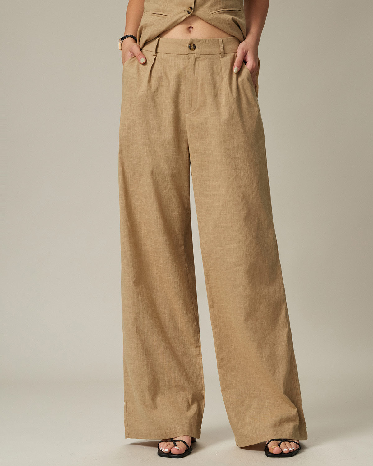Women's Woven Polyester Pants Brown Bottoms - RIHOAS