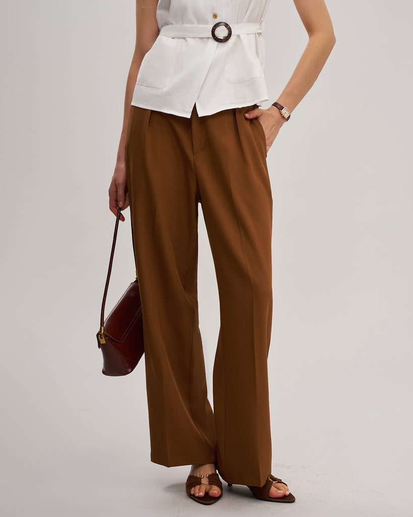 Women's Woven Polyester Pants Caramel Bottoms - RIHOAS