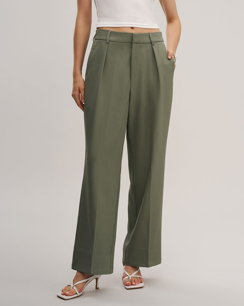 Women's Woven Polyester Pants Green Bottoms - RIHOAS