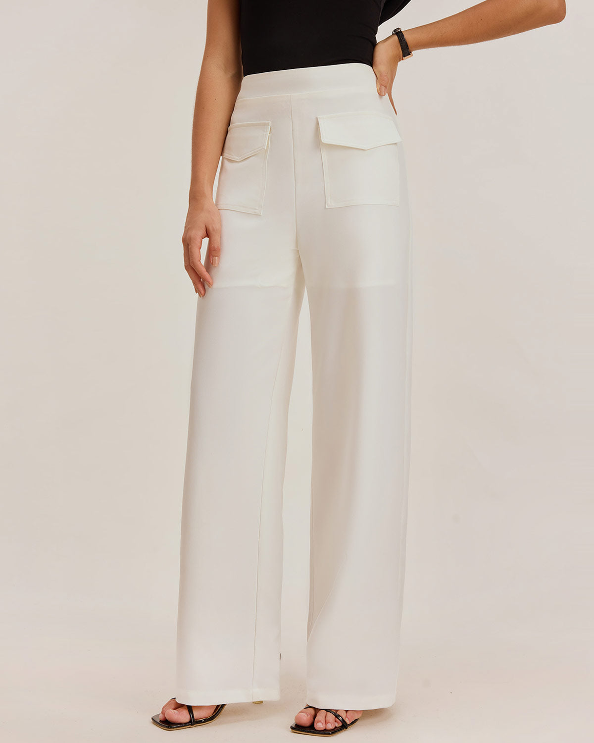 Women's Woven Polyester Pants White Bottoms - RIHOAS