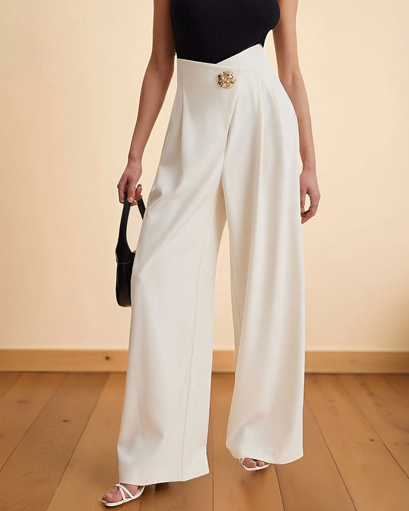 Women's Woven Polyester Pants White Bottoms - RIHOAS