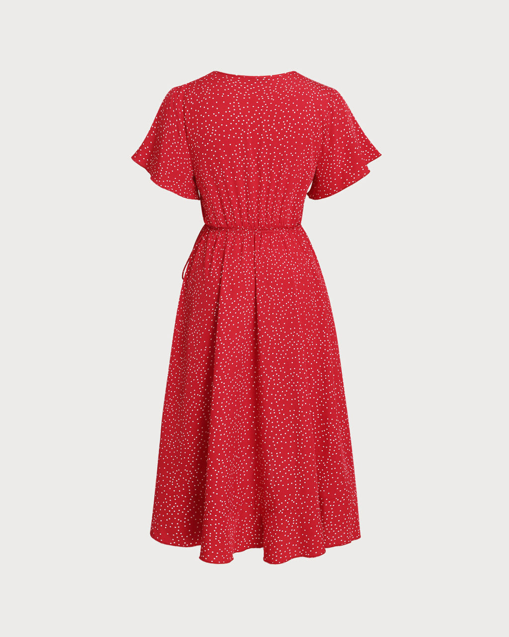 Plus Size Red V Neck Polka Dot  Midi Dress