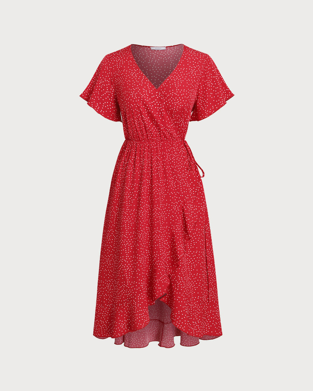 Plus Size Red V Neck Polka Dot  Midi Dress