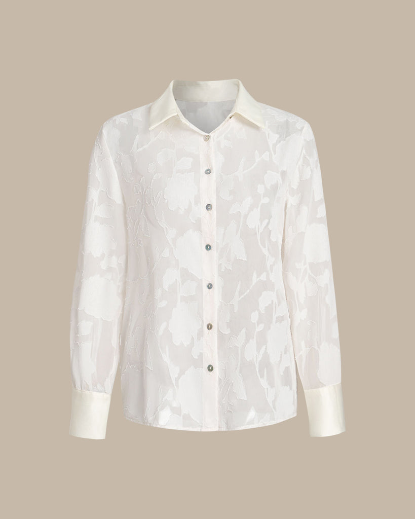 Apricot Floral Textured Button Shirt - RIHOAS