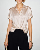 Women's Woven Polyester Shirt Apricot Tops - RIHOAS