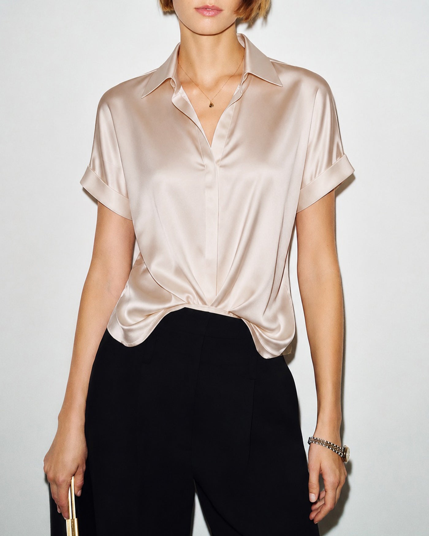 Women's Woven Polyester Shirt Apricot Tops - RIHOAS