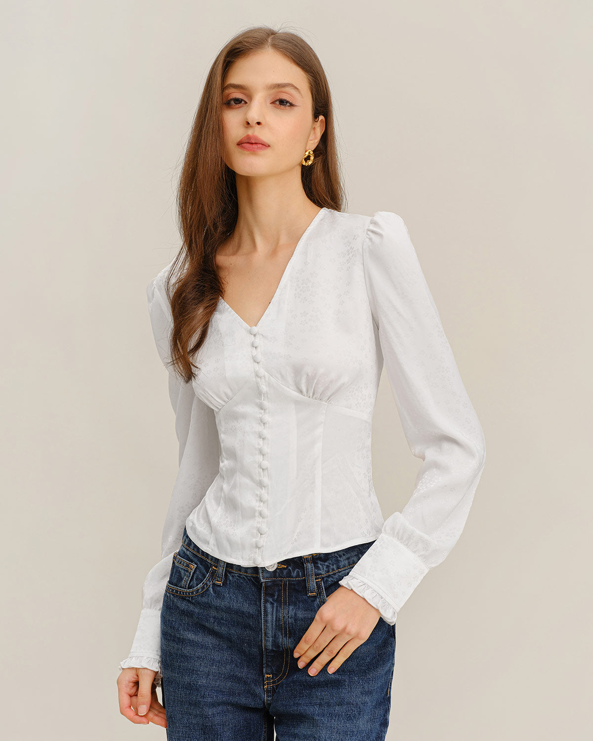 Women's Woven Polyester Shirt Beige Tops - RIHOAS
