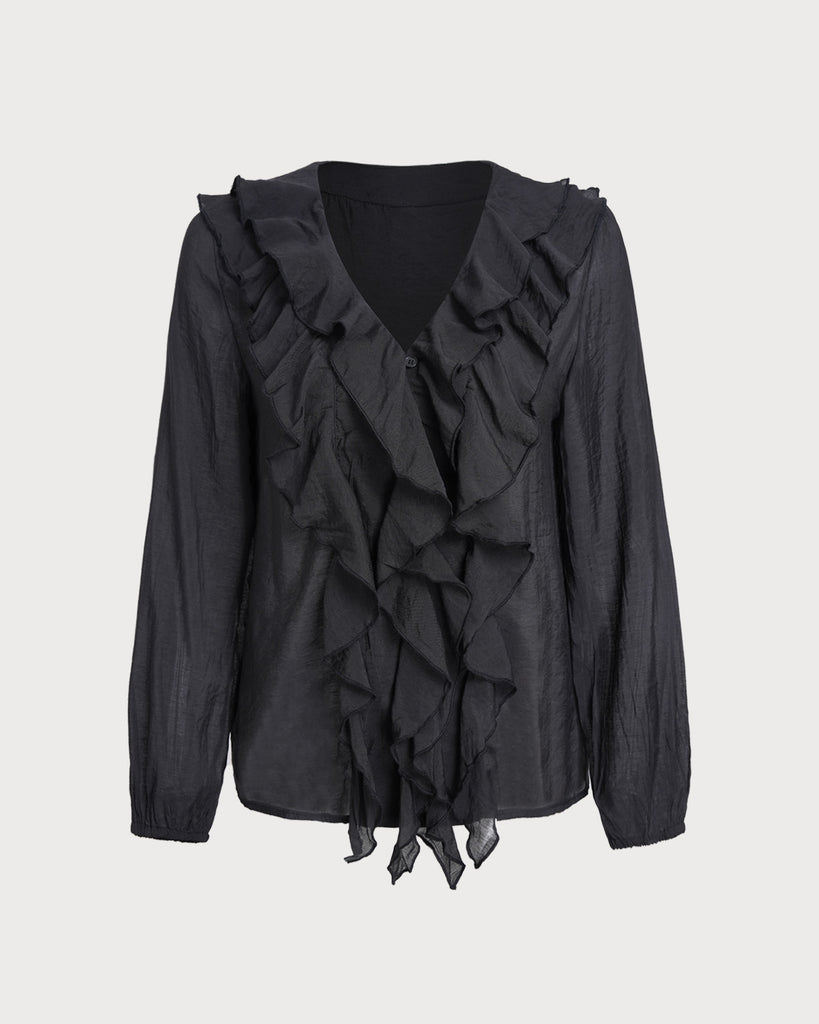 Women's Woven Polyester Shirt Black Tops - RIHOAS