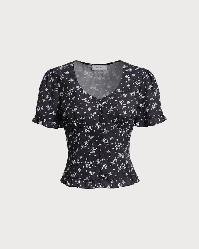 Women's Woven Polyester Shirt Black Tops - RIHOAS