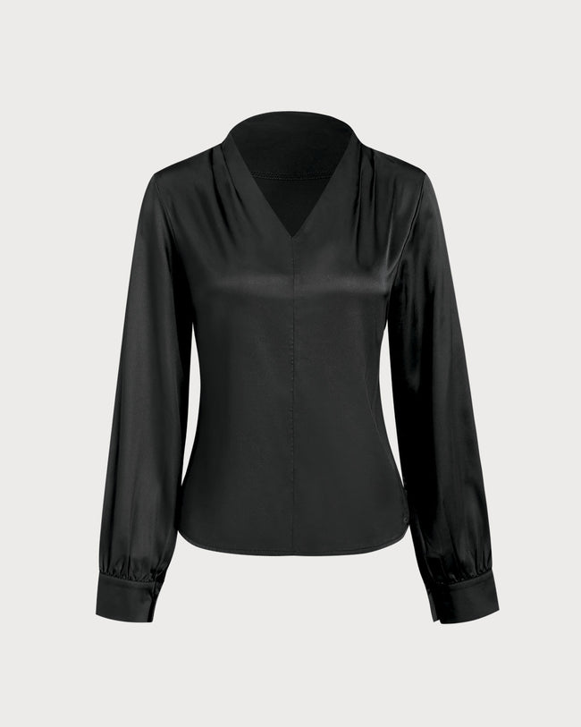 Women's Woven Polyester Shirt Black Tops - RIHOAS