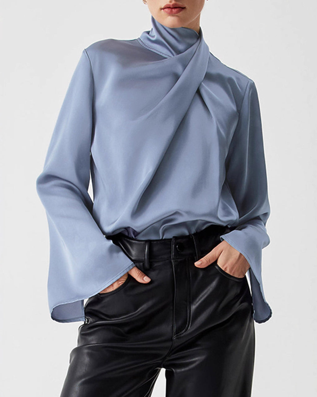 Women's Woven Polyester Shirt Blue Tops - RIHOAS