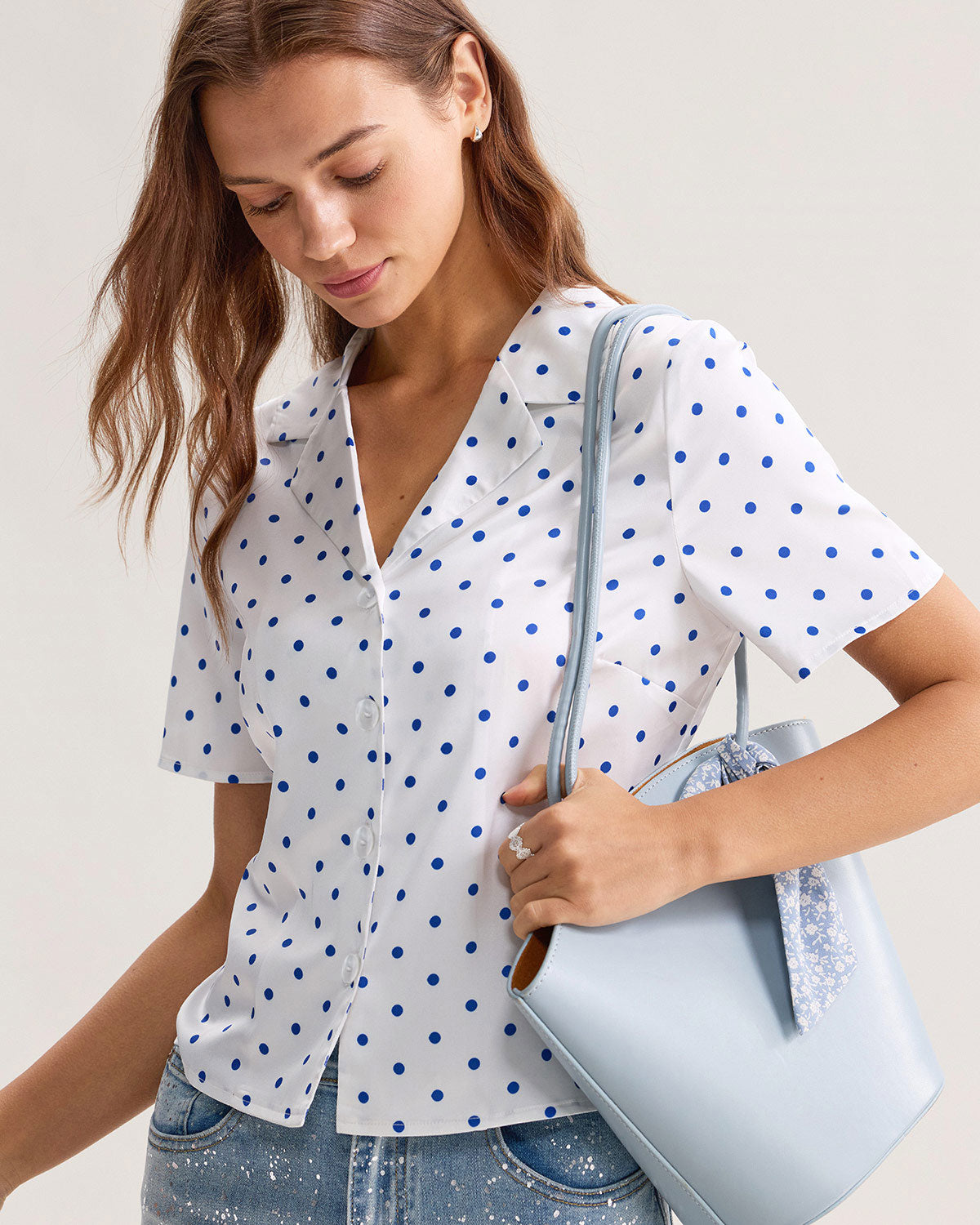 Women's Woven Polyester Shirt Blue Tops - RIHOAS