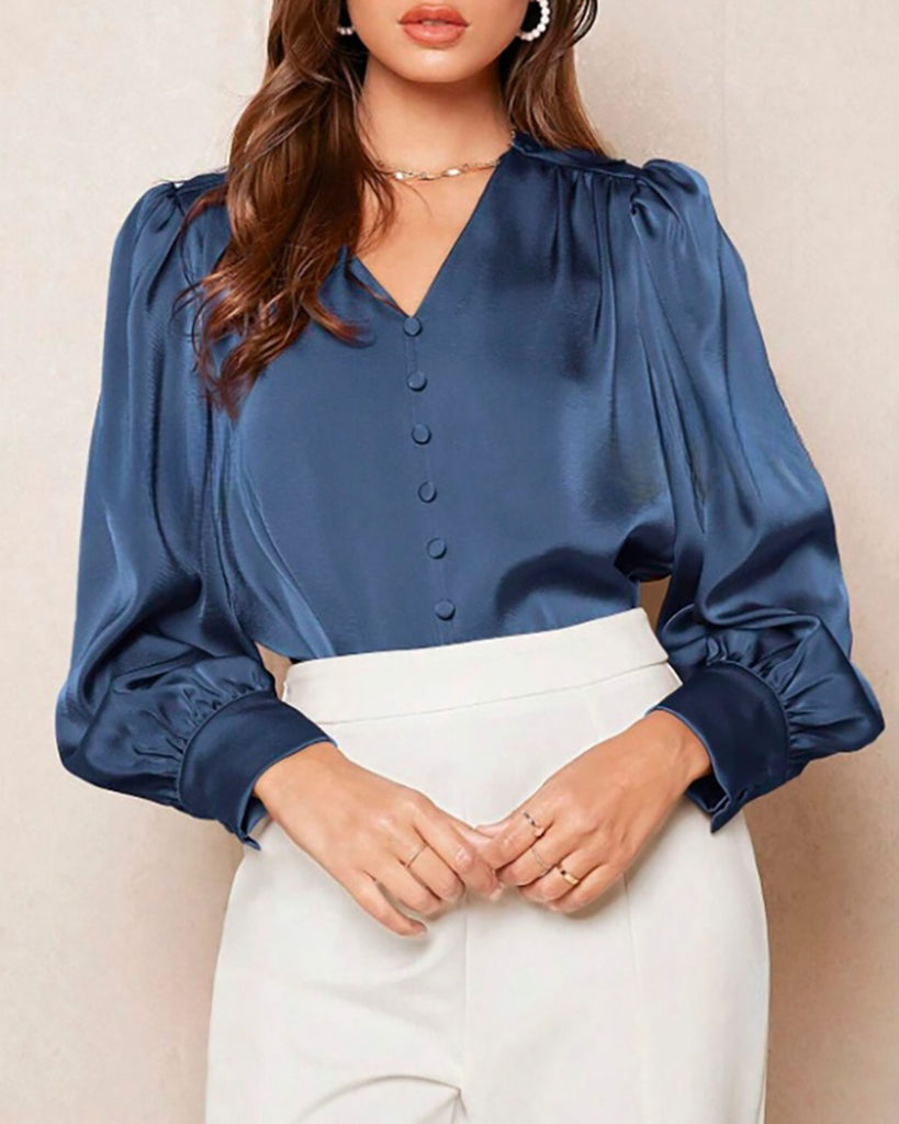 Women's Woven Polyester Shirt Blue Tops - RIHOAS
