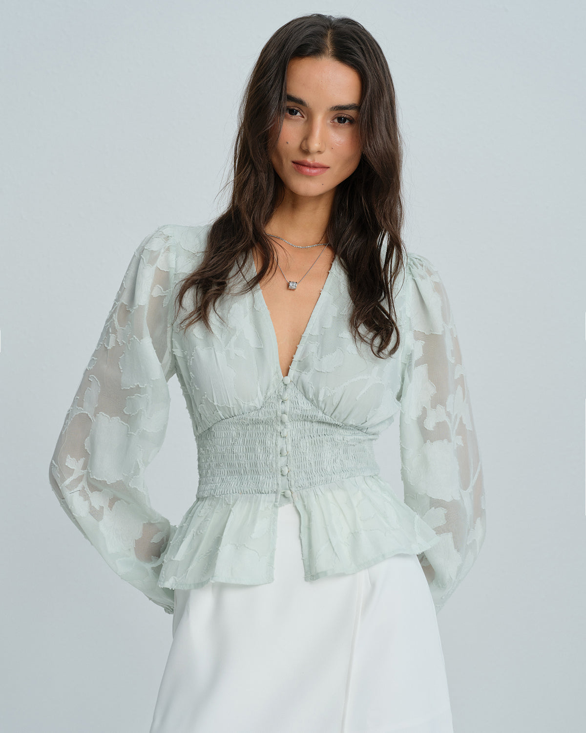 Women's Woven Polyester Shirt Green Tops - RIHOAS