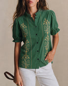 Women's Woven Polyester Shirt Green Tops - RIHOAS