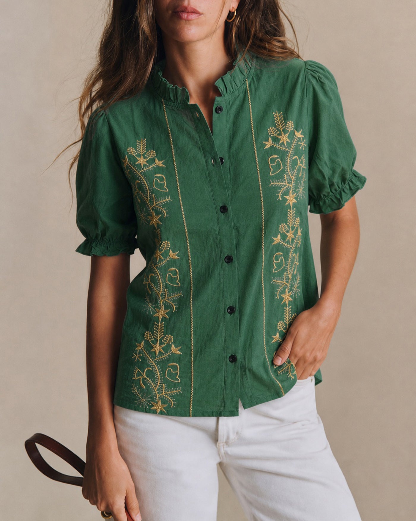 Women's Woven Polyester Shirt Green Tops - RIHOAS