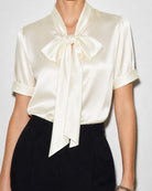 Women's Woven Polyester Shirt Off White Tops - RIHOAS
