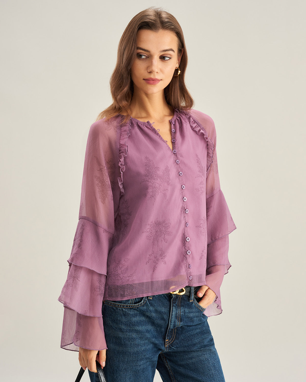 Women's Woven Polyester Shirt Purple Tops - RIHOAS