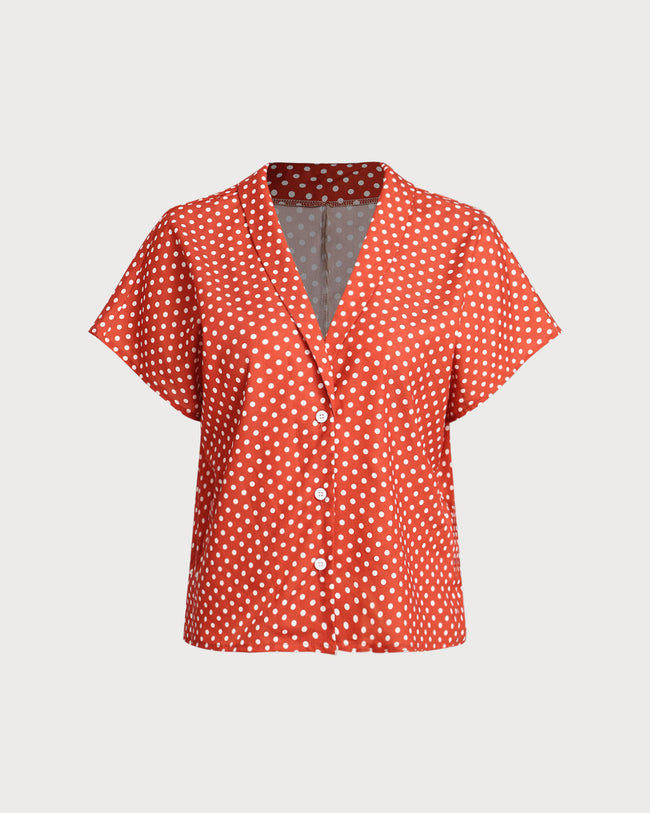 Women's Woven Polyester Shirt Red Tops - RIHOAS
