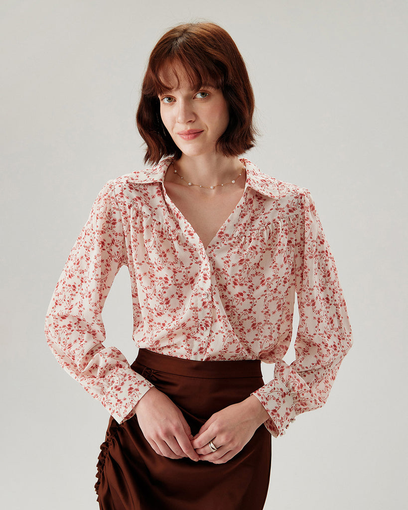 Red Floral Ruched Shirt - RIHOAS