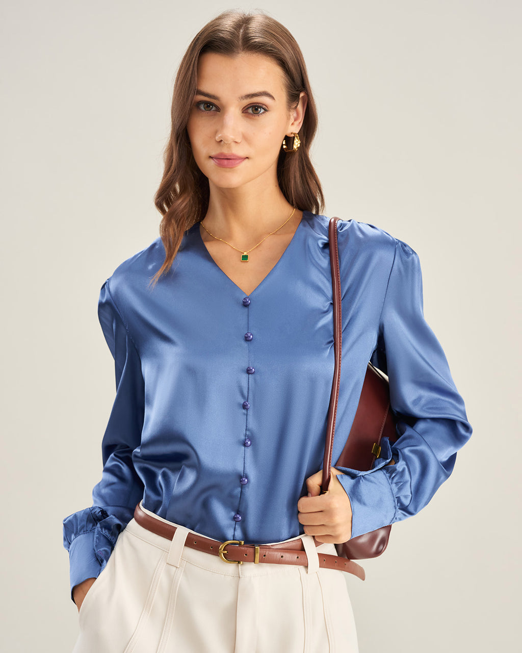 Women's Woven Polyester Shirt Tops - RIHOAS