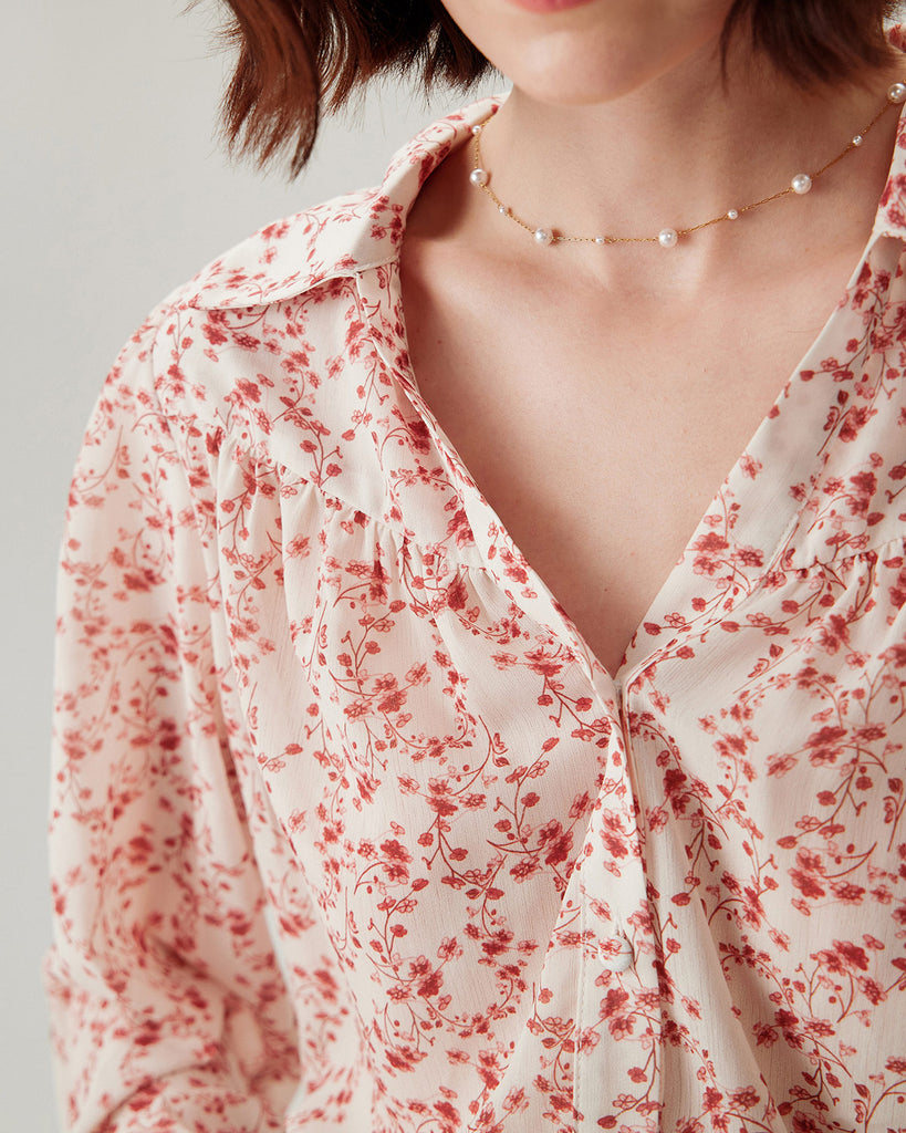 Red Floral Ruched Shirt - RIHOAS
