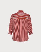 Red Collar Button Striped Shirt 03