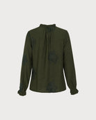 Green Embroidery Ruffled Button Shirt 02