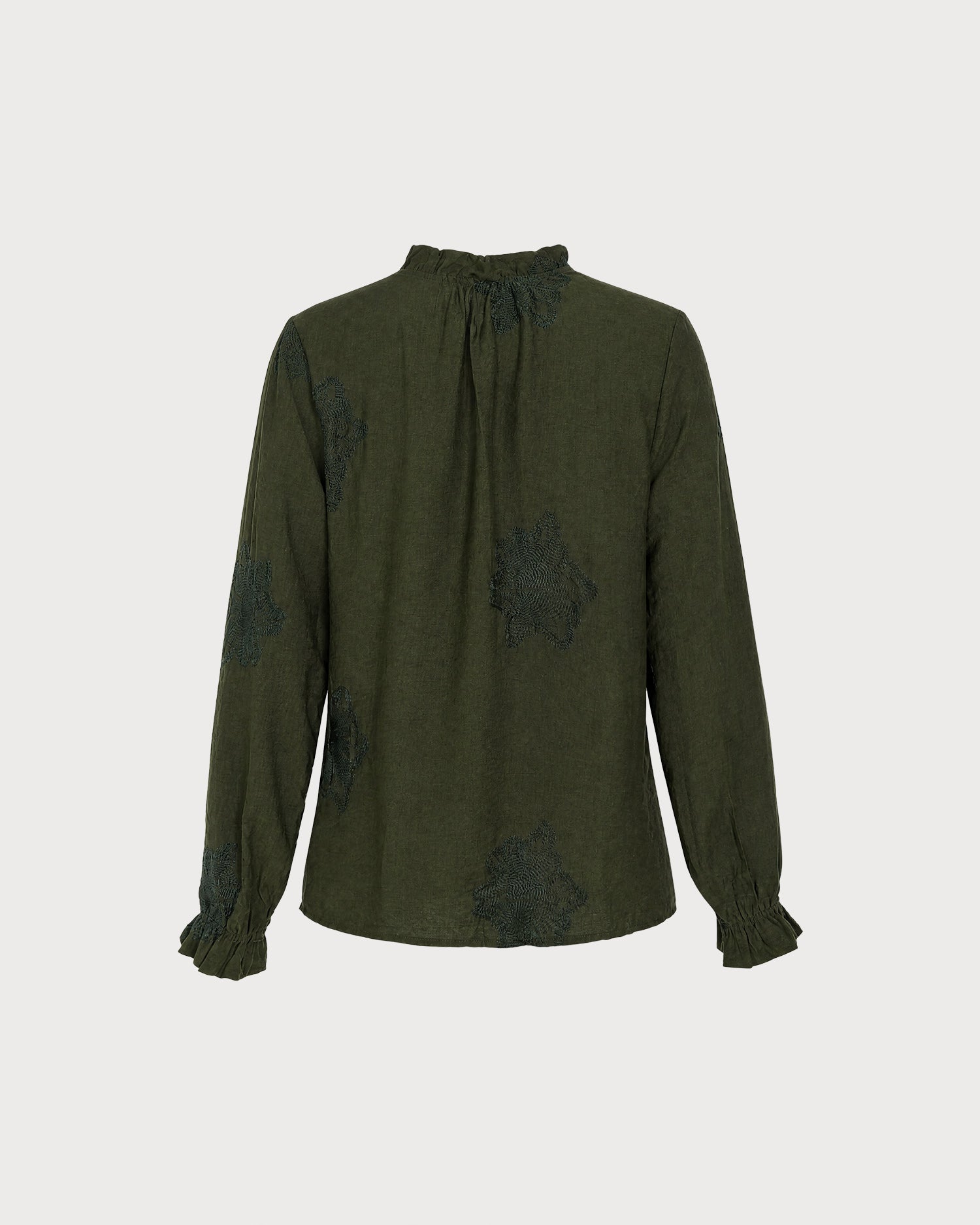 Green Embroidery Ruffled Button Shirt 02