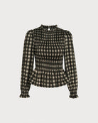 Green Shirred Ruffled Plaid Shirt 02