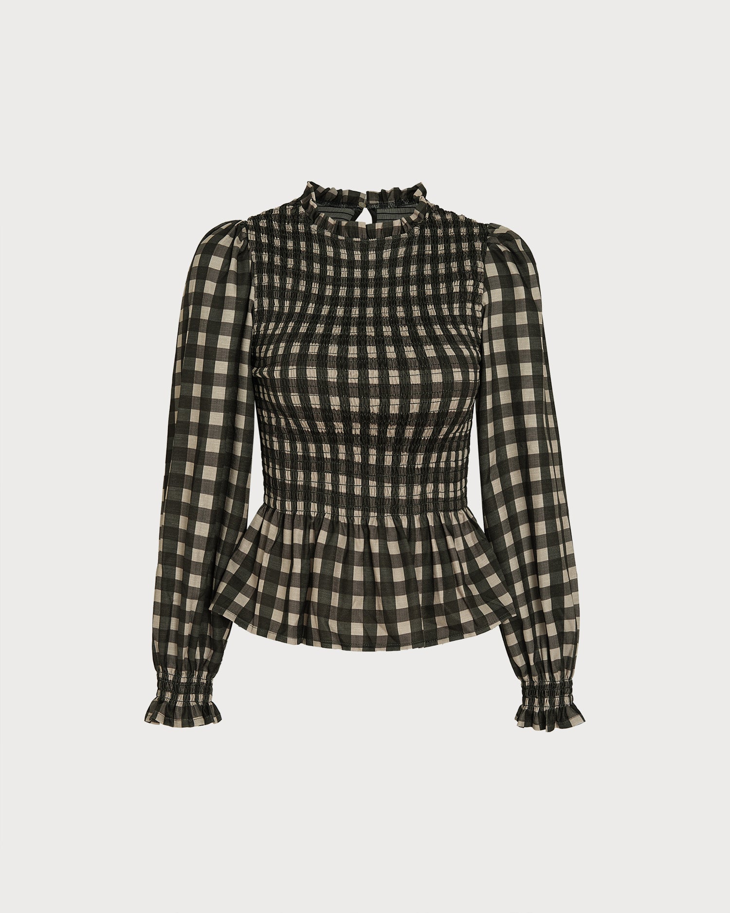Green Shirred Ruffled Plaid Shirt 02