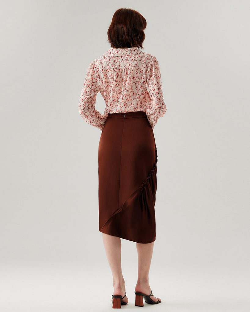 Red Floral Ruched Shirt - RIHOAS