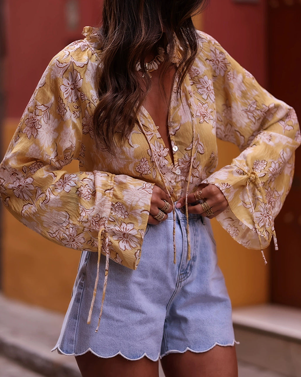 Women's Woven Polyester Shirt Tops - RIHOAS