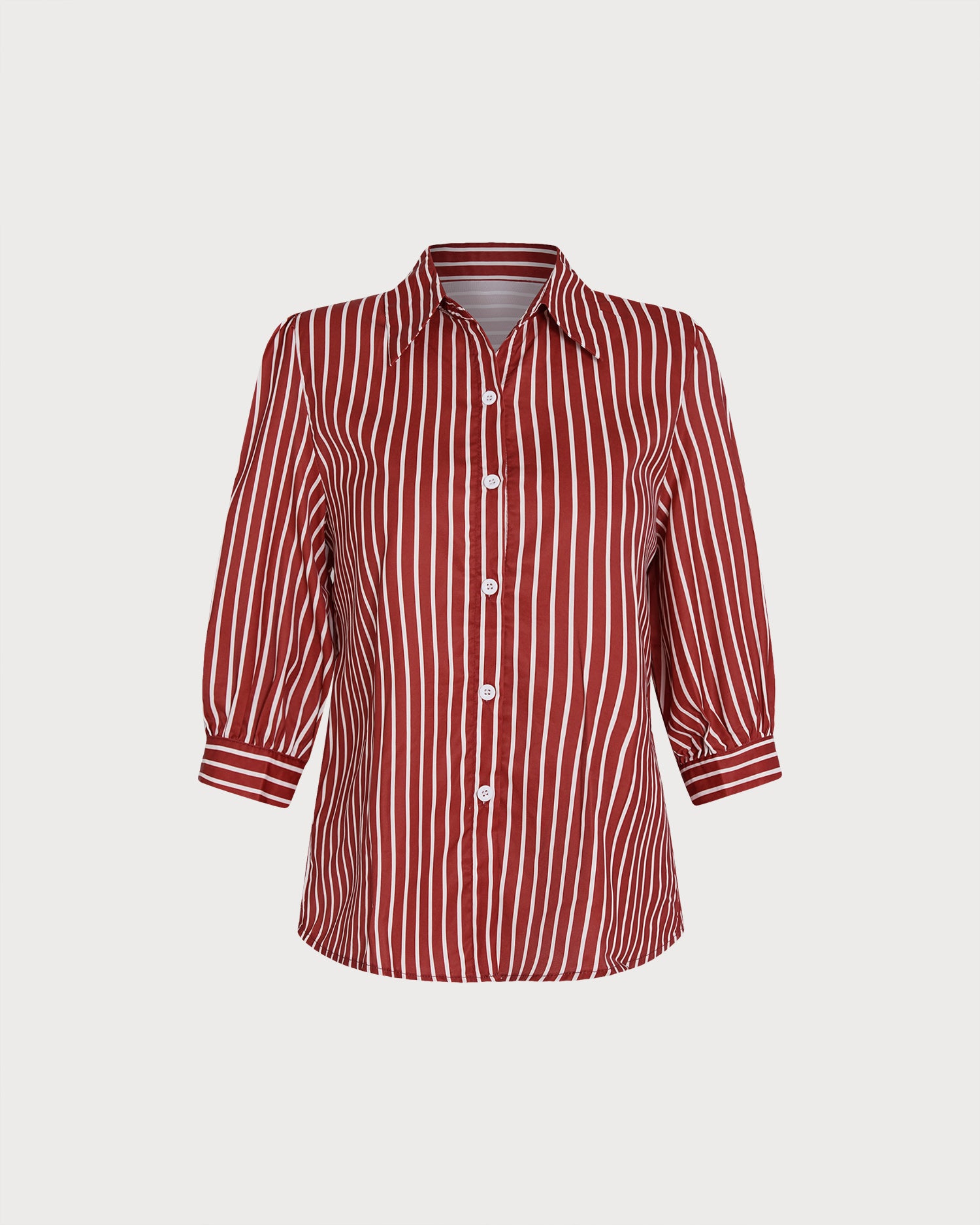 Red Collar Button Striped Shirt 02