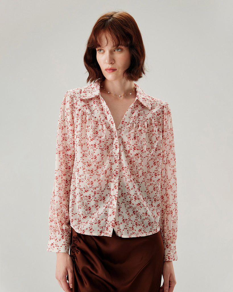 Red Floral Ruched Shirt - RIHOAS