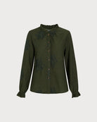 Green Embroidery Ruffled Button Shirt 01