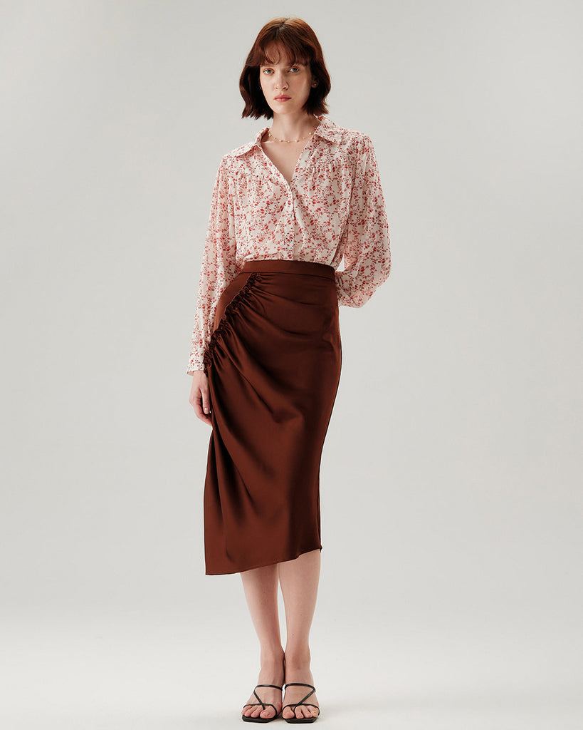 Red Floral Ruched Shirt - RIHOAS