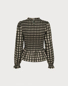Green Shirred Ruffled Plaid Shirt 03