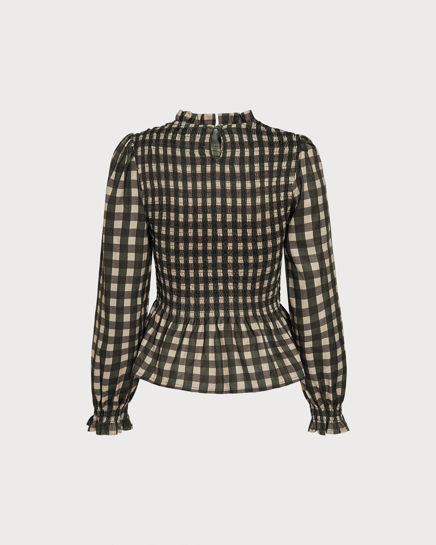 Green Shirred Ruffled Plaid Shirt 03